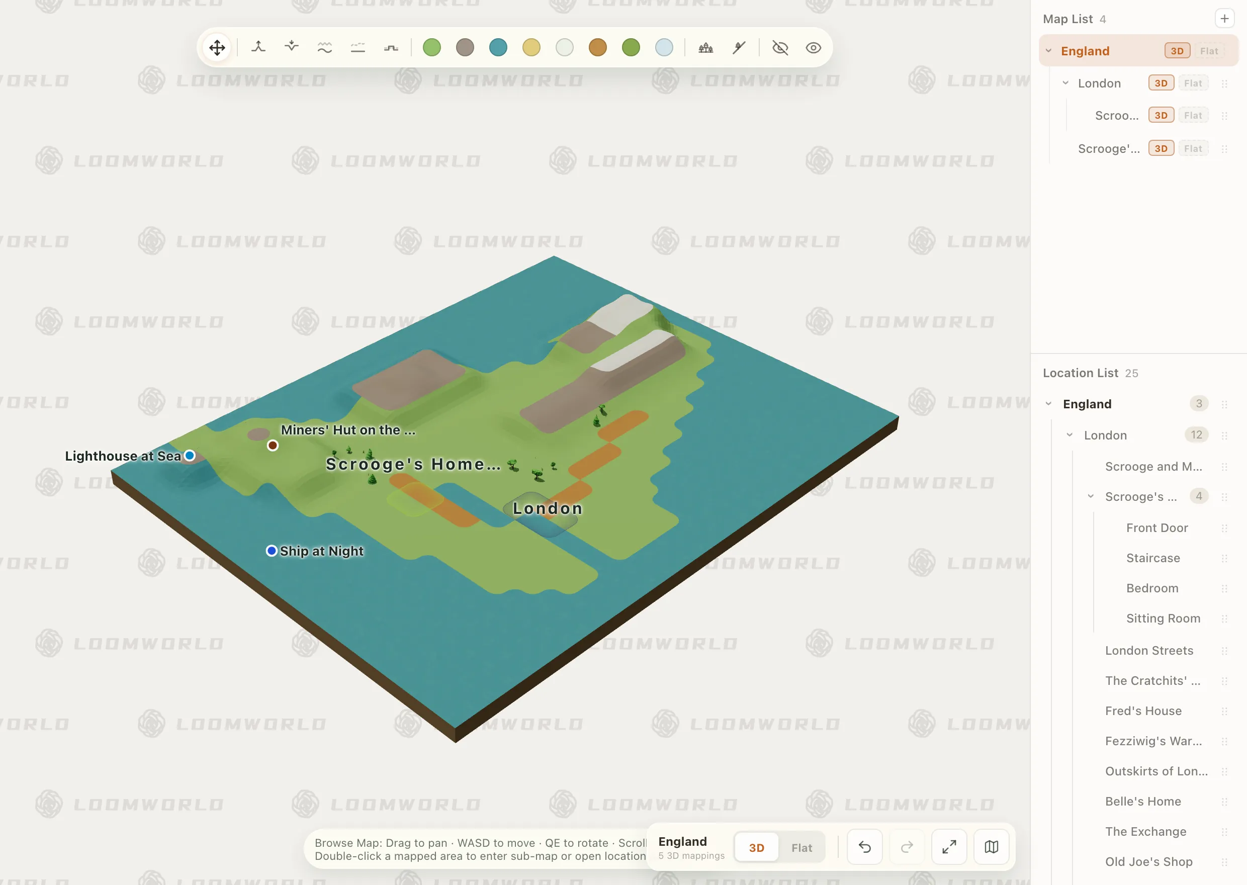 Locations: a 3D map of England and the location tree